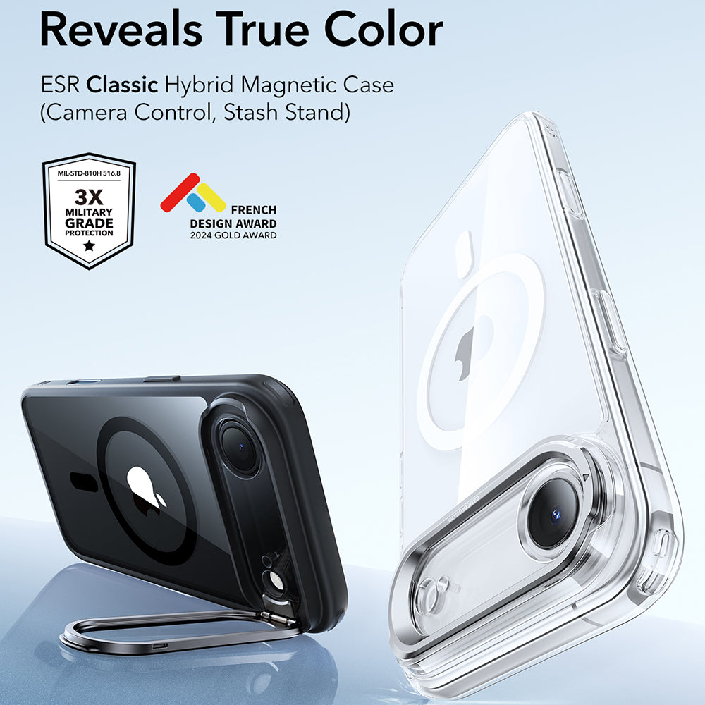 Husa de protectie ESR Classic Hybrid HaloLock Kickstand compatibil cu iPhone 17 Air, Transparent Black