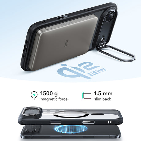 Husa de protectie ESR Classic Hybrid HaloLock Kickstand compatibil cu iPhone 17 Air, Transparent Black