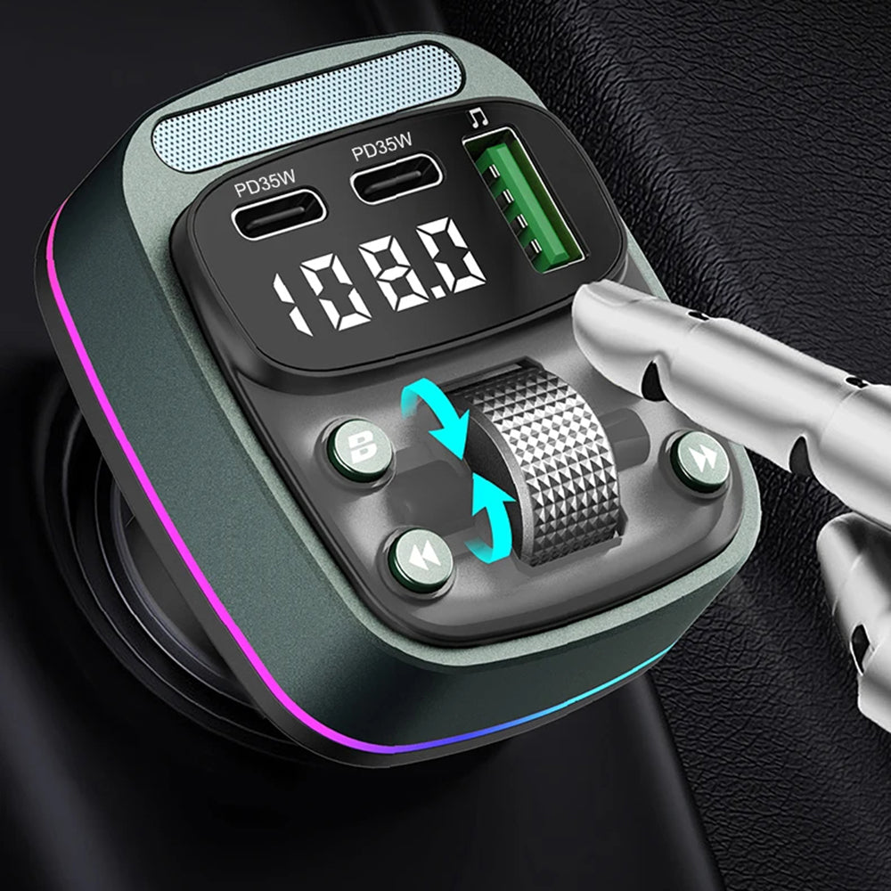 Gadget Techsuit FM Modulator EchoDrive (MFM3), Dual PD35W, Bluetooth V5.4, U-Disk to Play Music, Bass Setting, Negru