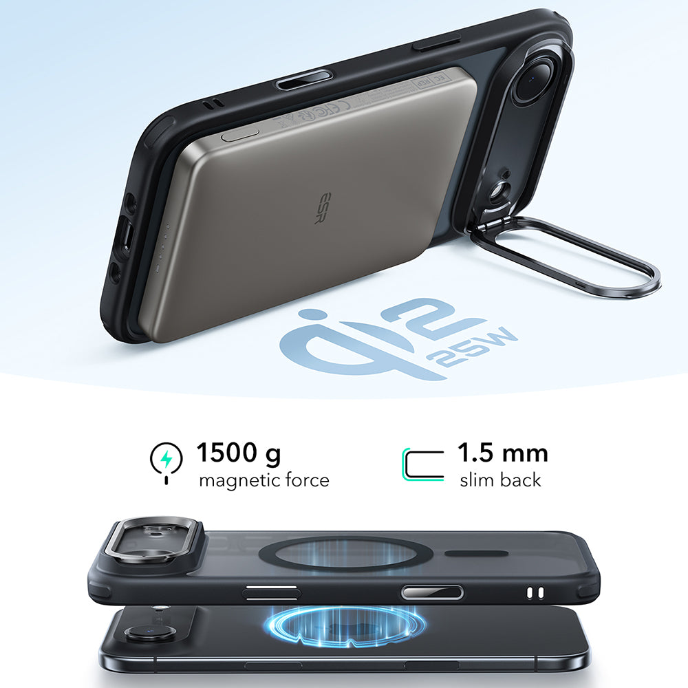 Husa de protectie ESR Classic Hybrid HaloLock Kickstand compatibil cu iPhone 17 Air, Negru Mat