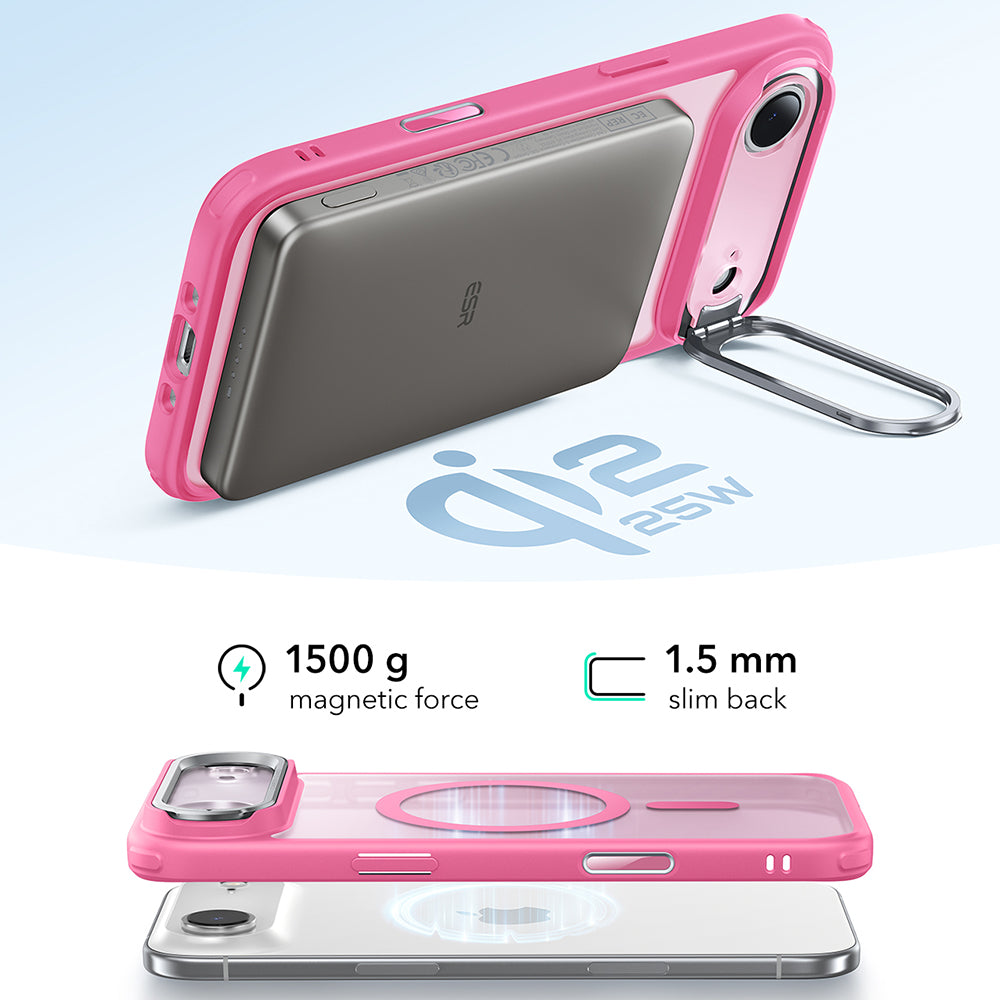 Husa de protectie ESR Classic Hybrid HaloLock Kickstand compatibil cu iPhone 17 Air, Frosted Pink
