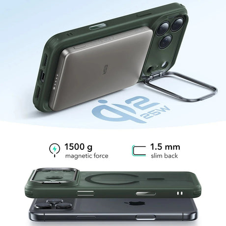 Husa de protectie ESR Classic Hybrid HaloLock Kickstand compatibil cu iPhone 17, Frosted Green