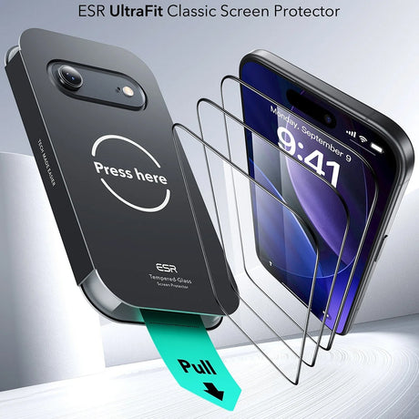 Folie de protectie ESR Tempered Glass UltraFit (set de 3) compatibil cu iPhone 17 Air, Negru