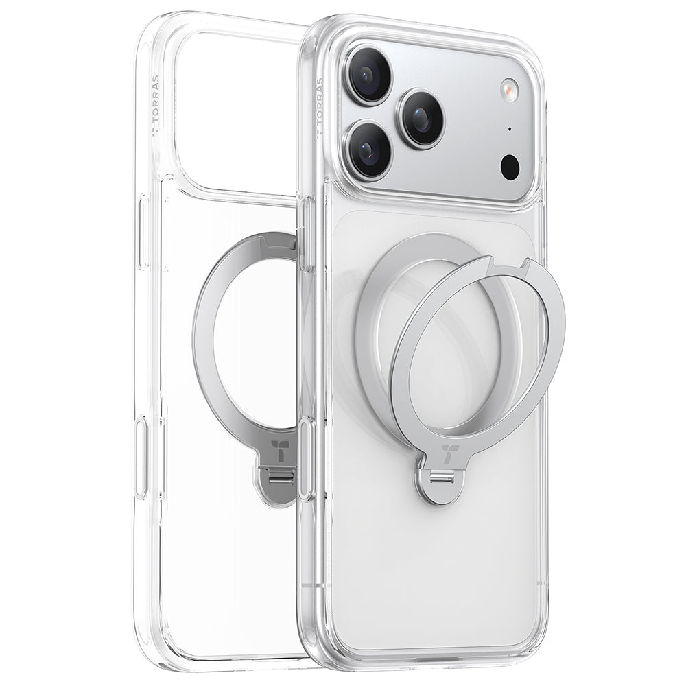 Husa de protectie Torras Ostand Spin MagSafe Series compatibil cu iPhone 17 Pro, Transparent