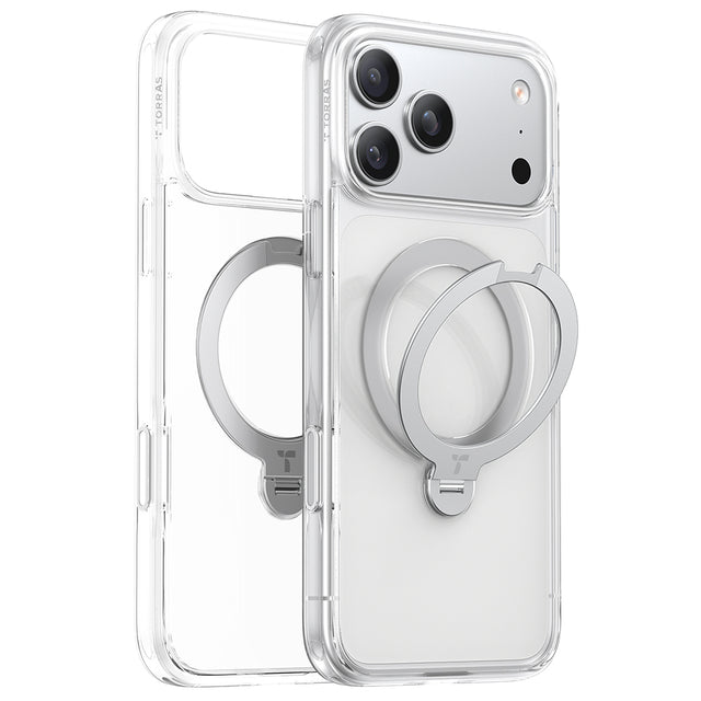 Husa de protectie Torras Ostand Spin MagSafe Series compatibil cu iPhone 17 Pro Max, Transparent