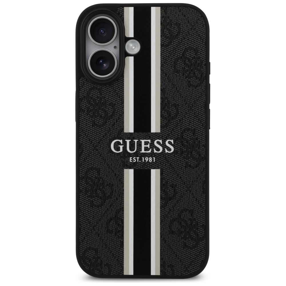 Husa de protectie Guess Hardcase 4G Printed Stripes MagSafe (GUHMP17SP4RPSK) compatibil cu iPhone 17, Negru