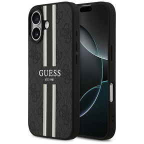 Husa de protectie Guess Hardcase 4G Printed Stripes MagSafe (GUHMP17SP4RPSK) compatibil cu iPhone 17, Negru