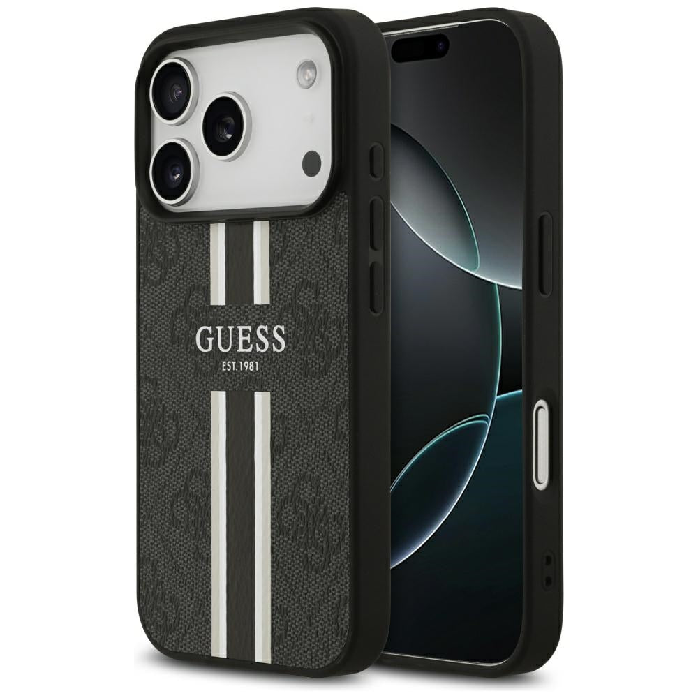 Husa de protectie Guess Hardcase 4G Printed Stripes MagSafe (GUHMP17LP4RPSK) compatibil cu iPhone 17 Pro, Negru