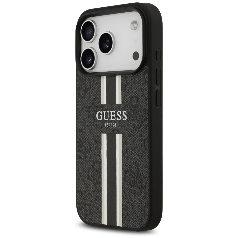 Husa de protectie Guess Hardcase 4G Printed Stripes MagSafe (GUHMP17LP4RPSK) compatibil cu iPhone 17 Pro, Negru