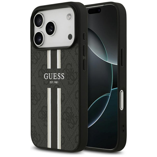 Guess Hardcase 4G Printed Stripes MagSafe husă neagră pentru iPhone 17 Pro Max