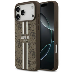 Husa de protectie Guess Hardcase 4G Printed Stripes MagSafe (GUHMP17XP4RPSW) compatibil cu iPhone 17 Pro Max, Maro