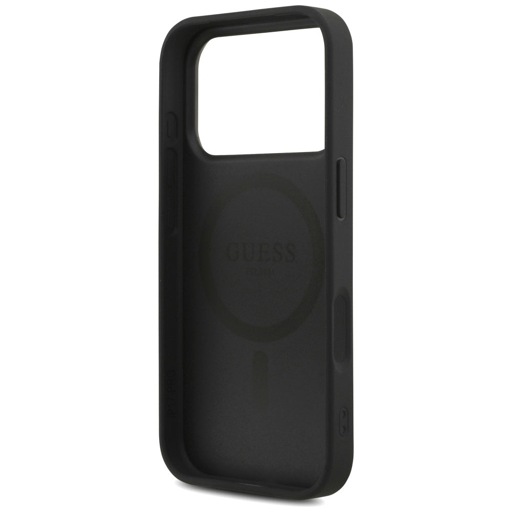 Husa de protectie Guess Hardcase 4G Triangle Logo MagSafe with Cord Strap (GUHMP17LP4TSDPPSK) compatibil cu iPhone 17 Pro, Negru