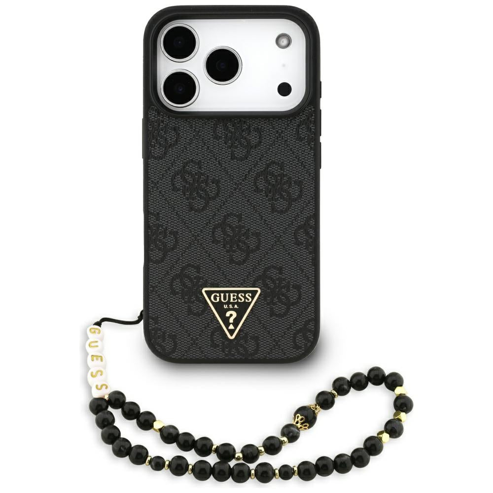 Husa de protectie Guess Hardcase 4G Triangle Logo MagSafe with Cord Strap (GUHMP17XP4TSDPPSK) compatibil cu iPhone 17 Pro Max, Negru