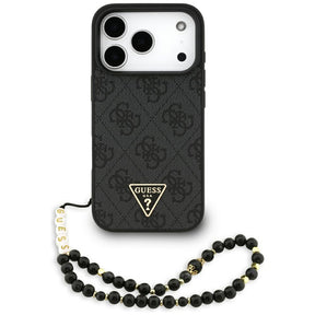 Husa de protectie Guess Hardcase 4G Triangle Logo MagSafe with Cord Strap (GUHMP17XP4TSDPPSK) compatibil cu iPhone 17 Pro Max, Negru