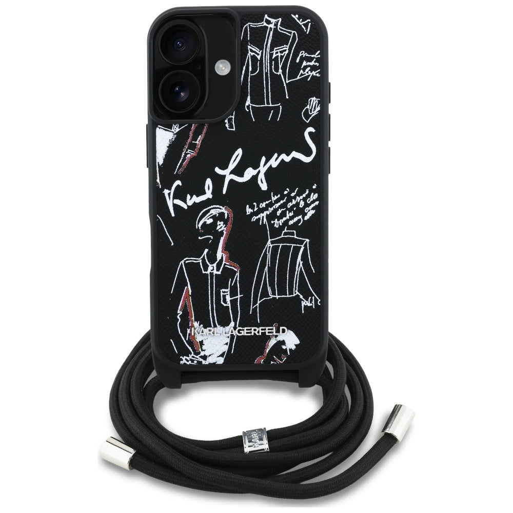 Husa de protectie Karl Lagerfeld Saffiano MagSafe Crossbody (KLHCP16SPGGRMPCK) compatibil cu iPhone 16, Negru
