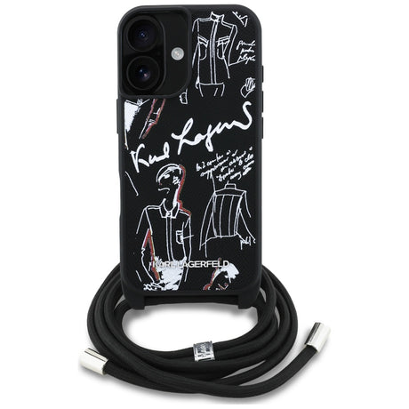 Husa de protectie Karl Lagerfeld Saffiano MagSafe Crossbody (KLHCP16SPGGRMPCK) compatibil cu iPhone 16, Negru