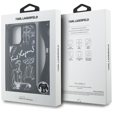 Husa de protectie Karl Lagerfeld Saffiano MagSafe Crossbody (KLHCP16SPGGRMPCK) compatibil cu iPhone 16, Negru