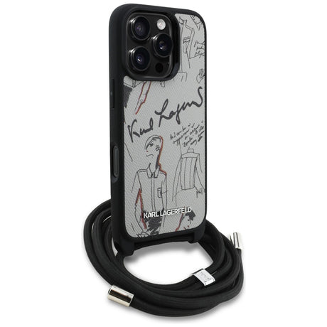 Husa de protectie Karl Lagerfeld Saffiano MagSafe Crossbody (KLHCP16LPGGRMPCG) compatibil cu iPhone 16 Pro, Gri
