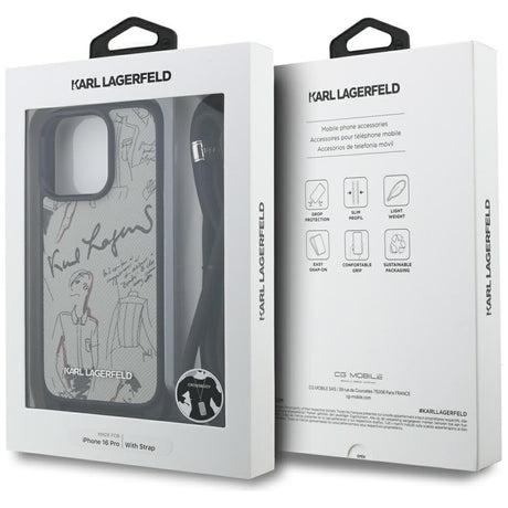 Husa de protectie Karl Lagerfeld Saffiano MagSafe Crossbody (KLHCP16LPGGRMPCG) compatibil cu iPhone 16 Pro, Gri