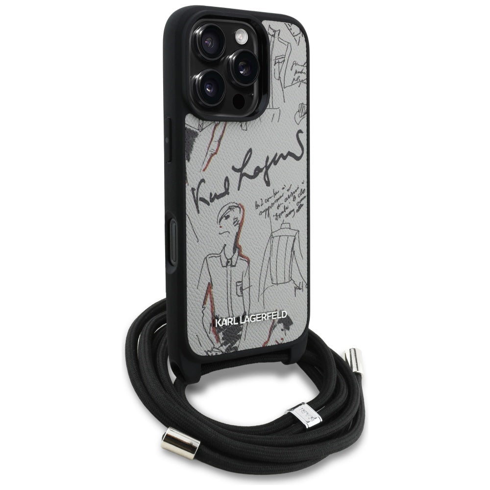 Husa de protectie Karl Lagerfeld Saffiano MagSafe Crossbody (KLHCP16XPGGRMPCG) compatibil cu iPhone 16 Pro Max, Gri