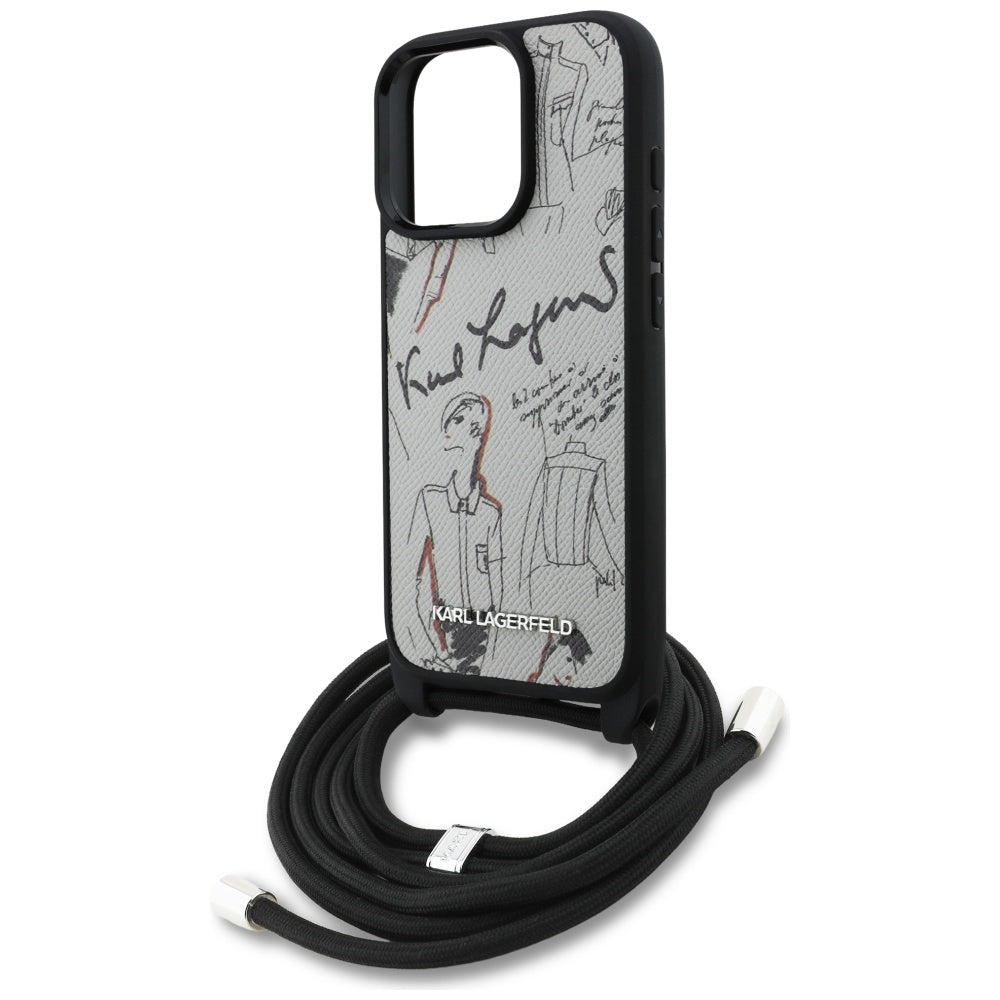Husa de protectie Karl Lagerfeld Saffiano MagSafe Crossbody (KLHCP16XPGGRMPCG) compatibil cu iPhone 16 Pro Max, Gri