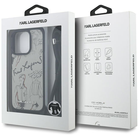Husa de protectie Karl Lagerfeld Saffiano MagSafe Crossbody (KLHCP16XPGGRMPCG) compatibil cu iPhone 16 Pro Max, Gri