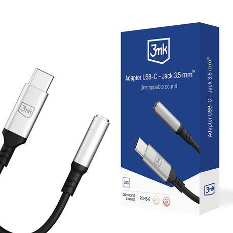 Adaptor 3mk Audio Cable Adapter, USB-C to Jack 3.5mm, DAC Chip, Aluminium, Gri