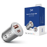 Incarcator 3mk Car Hyper, USB-A, Type-C, 30W, Durable Aluminium, Argintiu