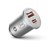 Incarcator 3mk Car Hyper, USB-A, Type-C, 30W, Durable Aluminium, Argintiu