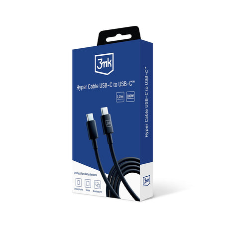 Cablu 3mk Hyper, UBS-C to USB-C, 100W, 5A, 1.2m, Negru