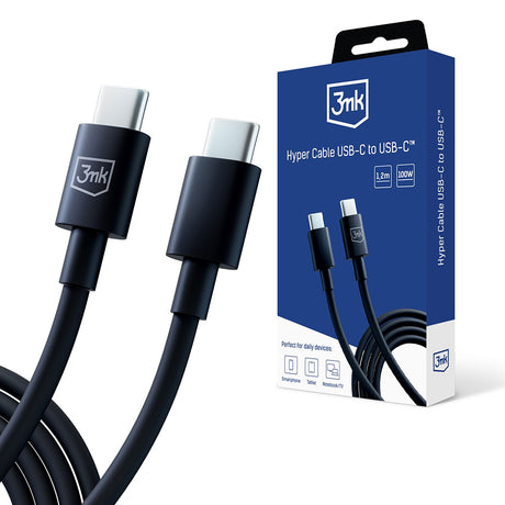 Cablu 3mk Hyper, UBS-C to USB-C, 100W, 5A, 1.2m, Negru