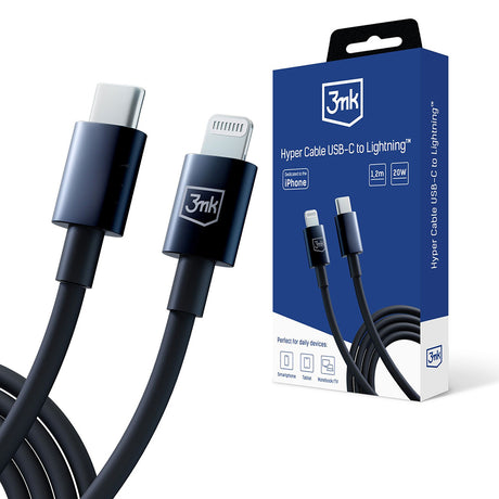Cablu 3mk Hyper, USB-C to Lightning, 20W, 5A, 1.2m, Negru