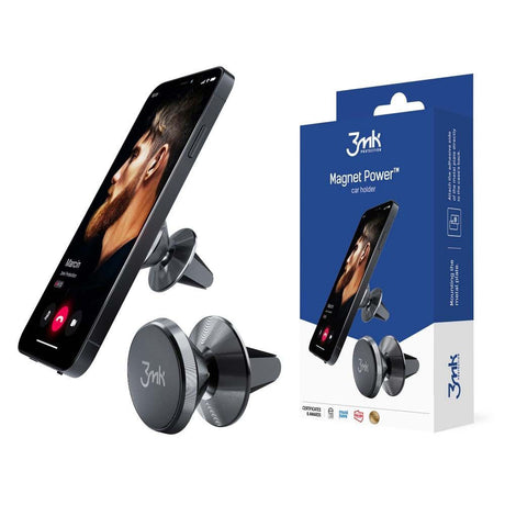 Suport 3mk Magnetic Power, for Air Vent, Aluminium Alloy, Silicone Surface, Strong Magnets, Negru
