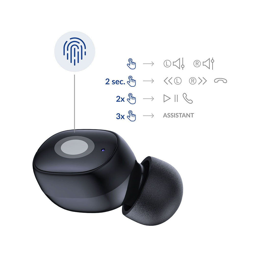 Casti 3mk Wireless FlowBuds, Bluetooth V5.3, Hi-Fi Sound Quality, Passive Noise Cancellation, Touch Control, Negru