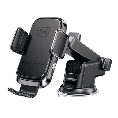 Suport 3mk with Wireless Charging Drive & Charge, for Dashboard/Windscreen/Air Vent, Automatic Adjustment, 15W, Negru