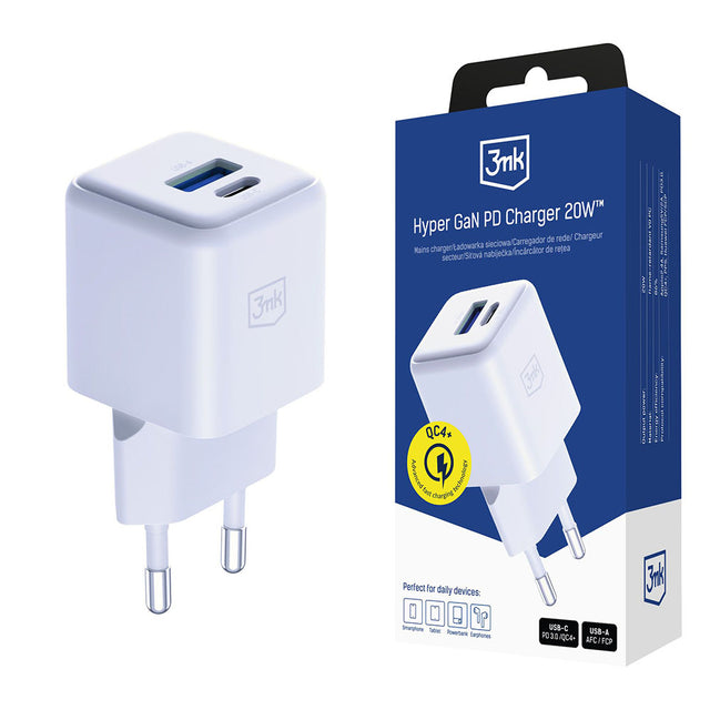 Incarcator 3mk Hyper, USB-A, USB-C, GaN Technology, QC4 + PD, 20W, Alb