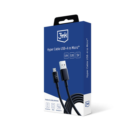Cablu 3mk Hyper, USB-A to Micro-USB, 5V, 2.4A, 1.2m, Negru