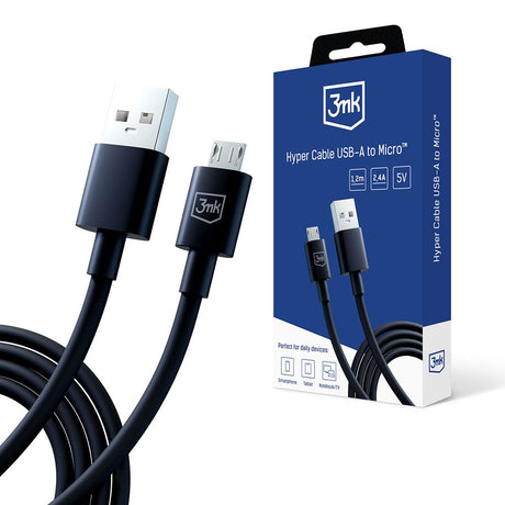 Cablu 3mk Hyper, USB-A to Micro-USB, 5V, 2.4A, 1.2m, Negru