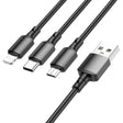 Cablu Borofone (BX72 3-in-1), USB-A to Micro-USB, Type-C, Lightning, Universal, 2A, 1m, Negru