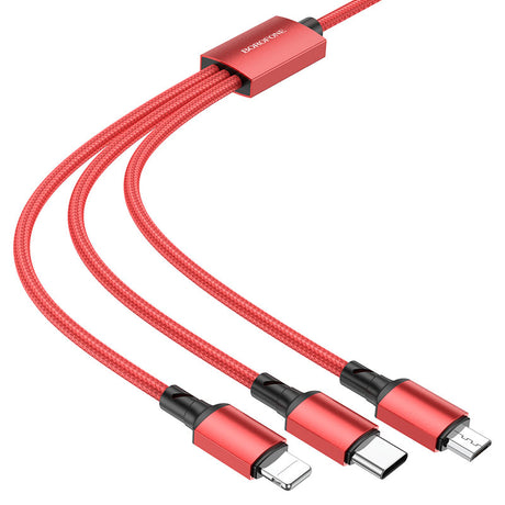 Cablu Borofone (BX72 3-in-1), USB-A to Micro-USB, Type-C, Lightning, Universal, 2A, 1m, Negru