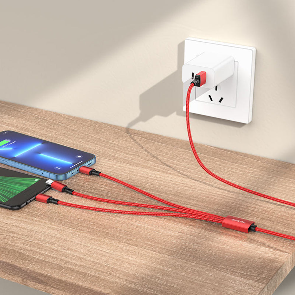 Cablu Borofone (BX72 3-in-1), USB-A to Micro-USB, Type-C, Lightning, Universal, 2A, 1m, Negru