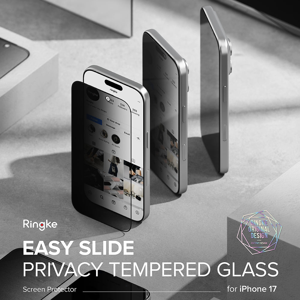 Folie de protectie Ringke Easy Slide Privacy Tempered Glass (set de 2) compatibil cu iPhone 17, Negru