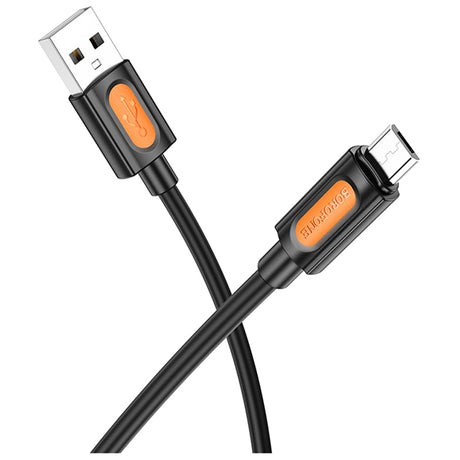 Cablu Borofone Silicone Series (BX114), USB to Micro-USB, Silicone, 2.4A, 1m, Negru