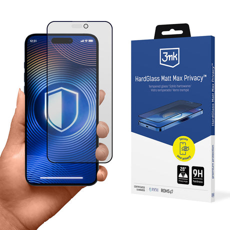 Folie de protectie 3mk HardGlass Matt Max Tempered compatibil cu iPhone 17 Pro, Privacy