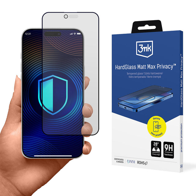 Folie de protectie 3mk HardGlass Matt Max Tempered compatibil cu iPhone 17 Air, Privacy
