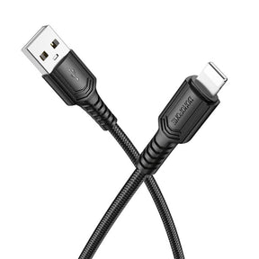 Cablu Borofone Certain Series (BX116), USB to Lightning, Nylon Braided, 2.4A, 1m, Negru