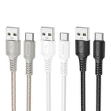Cablu Borofone Certain Series (BX116), USB to Type-C, Nylon Braided, Fast Charging, 3A, 1m, Negru