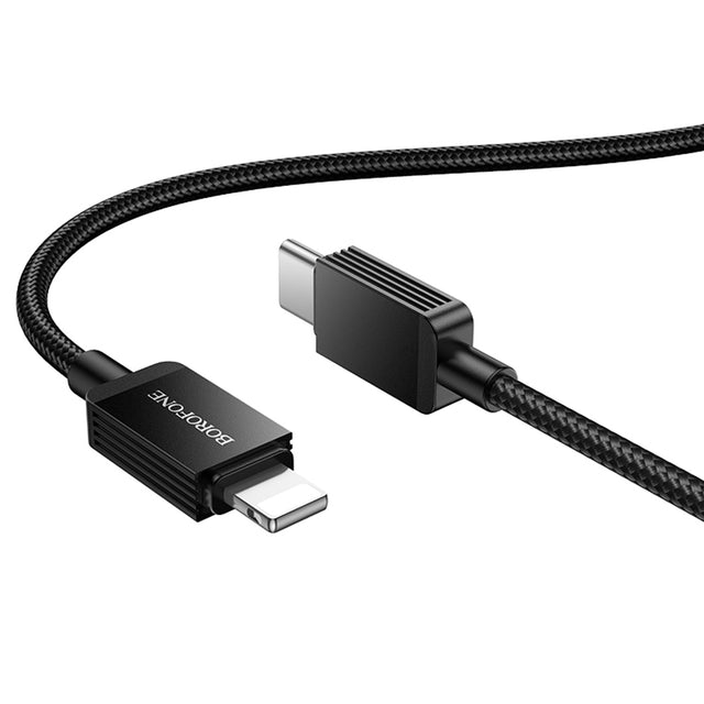 Cablu Borofone Placer Series (BX120), Type-C to Lightning, Aluminum Alloy Shell, Nylon Braided Cable, 27W, 1m, Negru