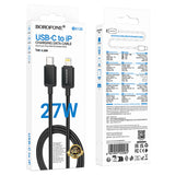 Cablu Borofone Placer Series (BX120), Type-C to Lightning, Aluminum Alloy Shell, Nylon Braided Cable, 27W, 1m, Negru