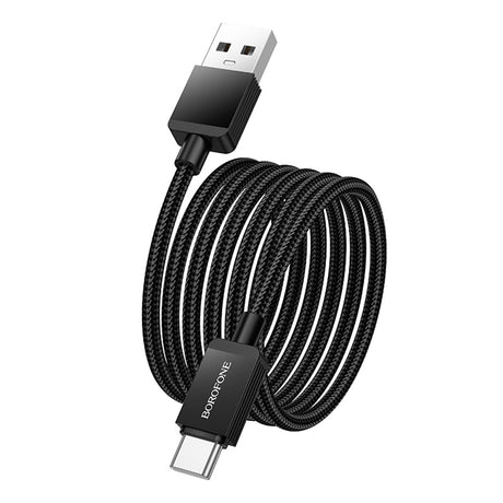 Cablu Borofone Placer Series (BX120), USB to Type-C, Aluminum Alloy Shell, Nylon Braided Cable, 3A, 1m, Negru